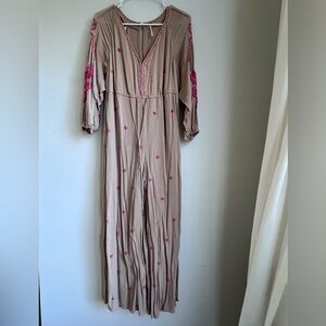 Free people Fable embroidered jumpsuit size XS pink